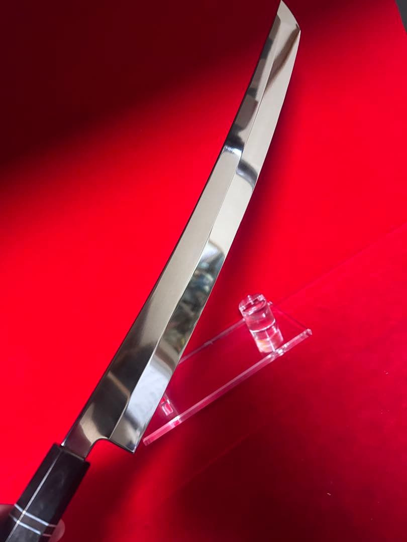 包丁　先丸型　マグロ包丁　尺三　鬼反り　鏡面仕上げ　切味抜群　箱付　未使用品