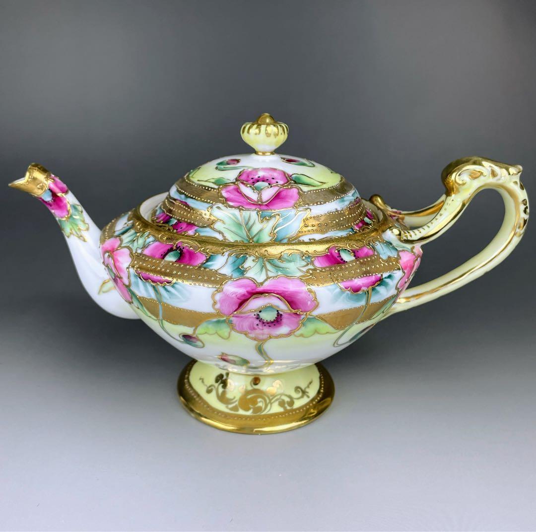 【大き目】オールドノリタケ 花紋 ティーポット アールヌーボー アールデコ