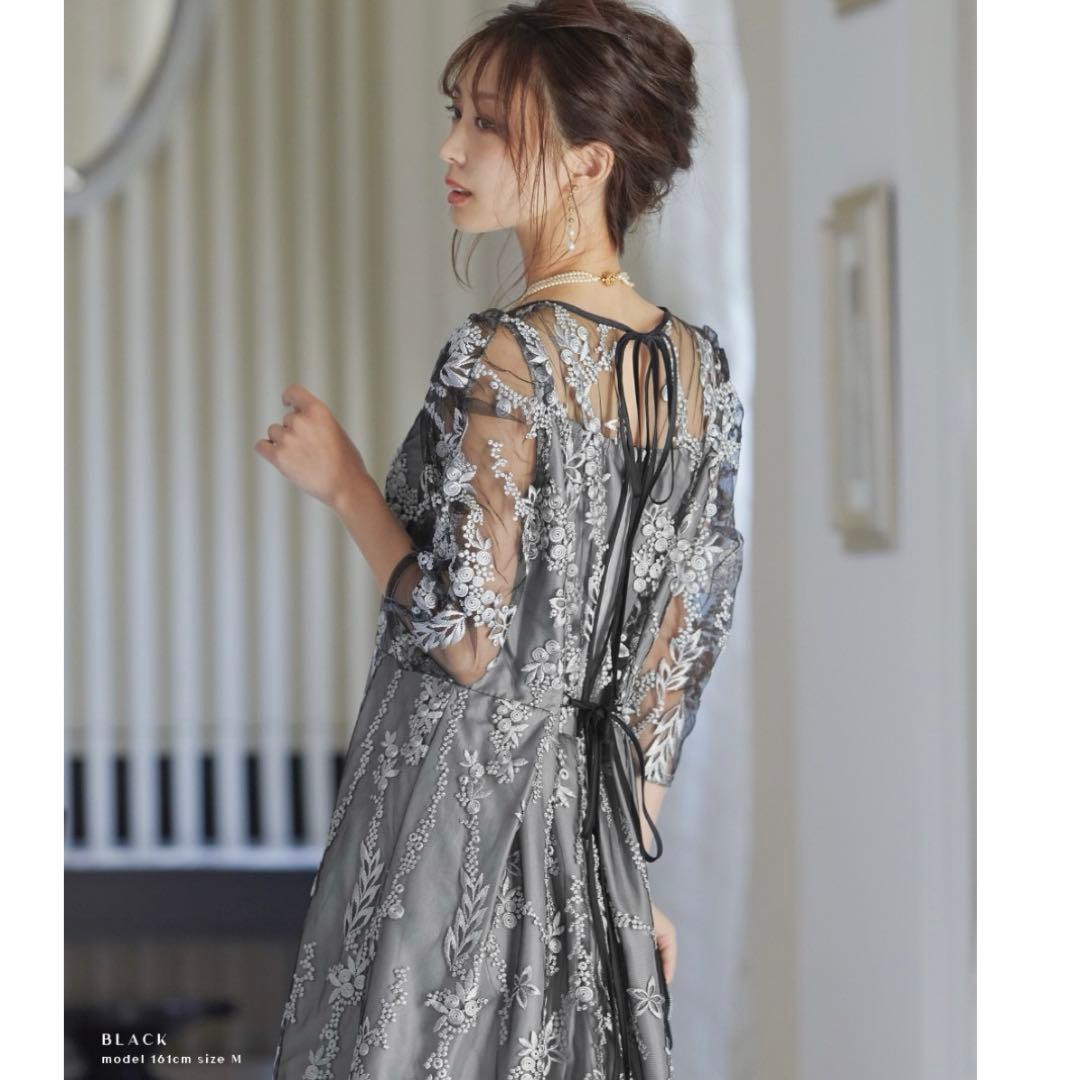 niana 刺繍レース　バックリボン　パーティドレス　同窓会　二次会　結婚式