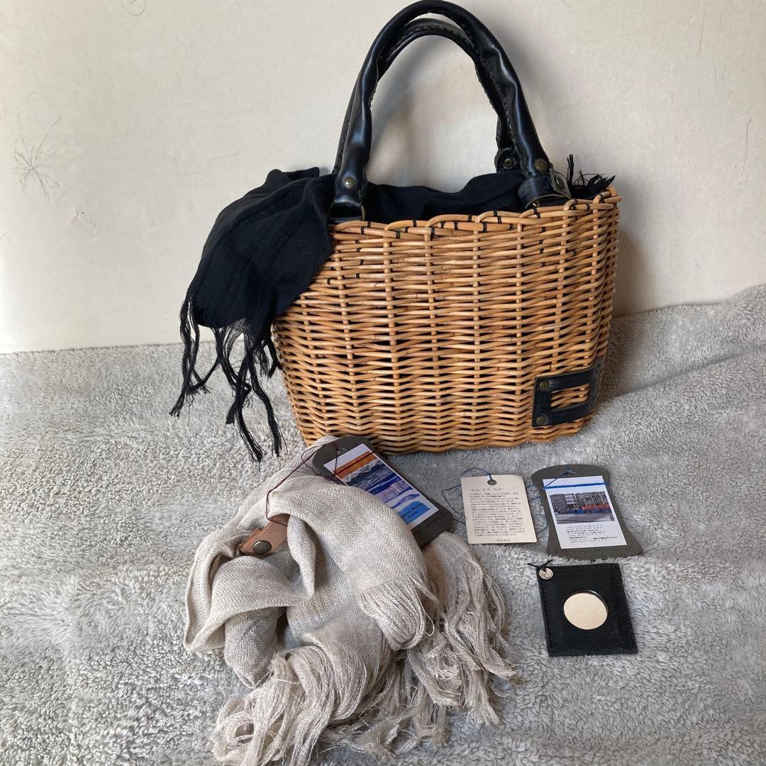 美品 ebagos エバゴス かごバッグ 新品未使用のリネンかぶせナチュラル付！