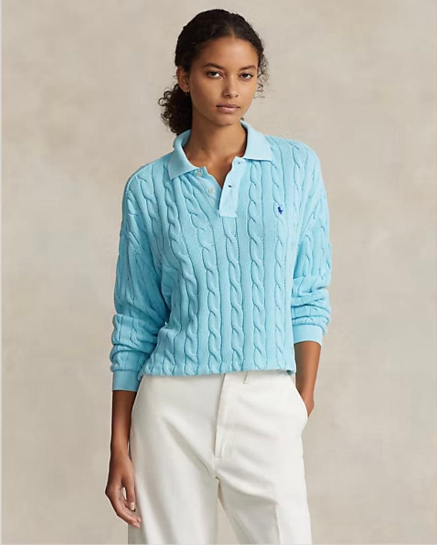 k*3様 【レア】Polo by RL ケーブルコットンロングスリーブポロシャツ