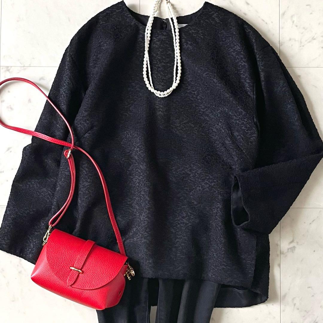 定価3,9万♪美品 アドーア ラメブークレブラウス 38 ブラック 黒 日本製