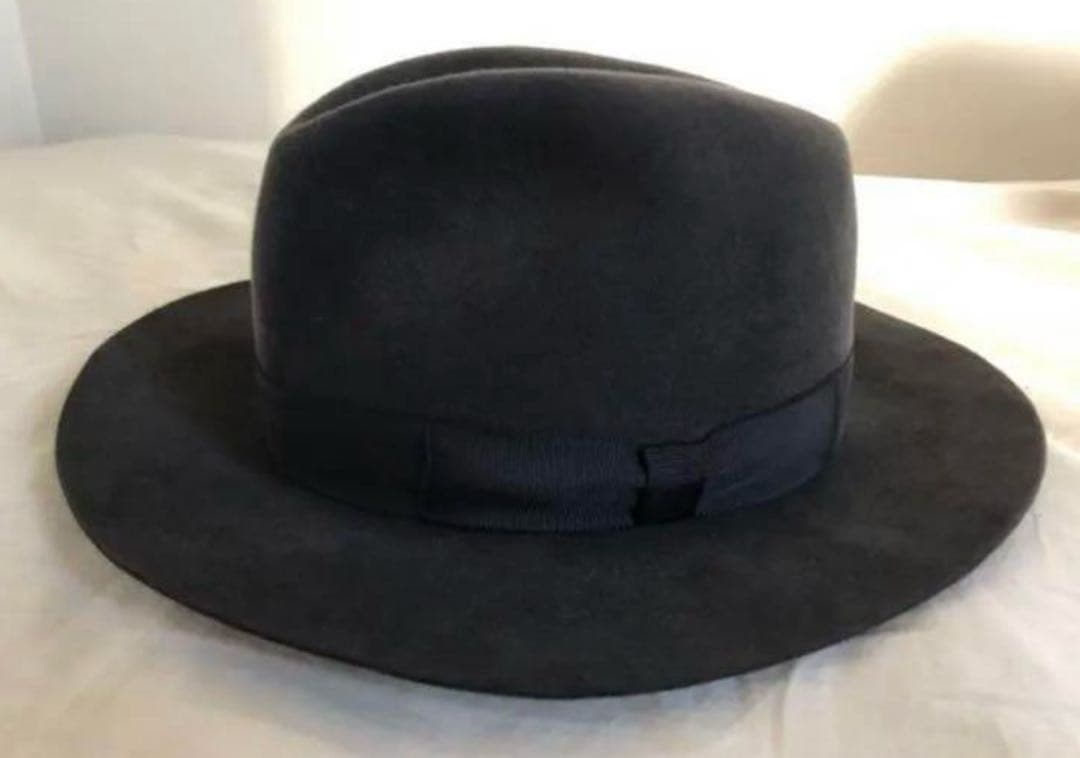 yohjiyamamoto ヨウジヤマモトダークグレー ウールハットリボン付き