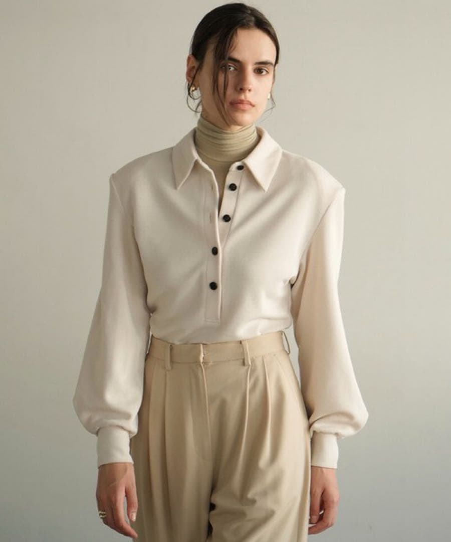 clane POWER SHOULDER POLO アイボリー 1