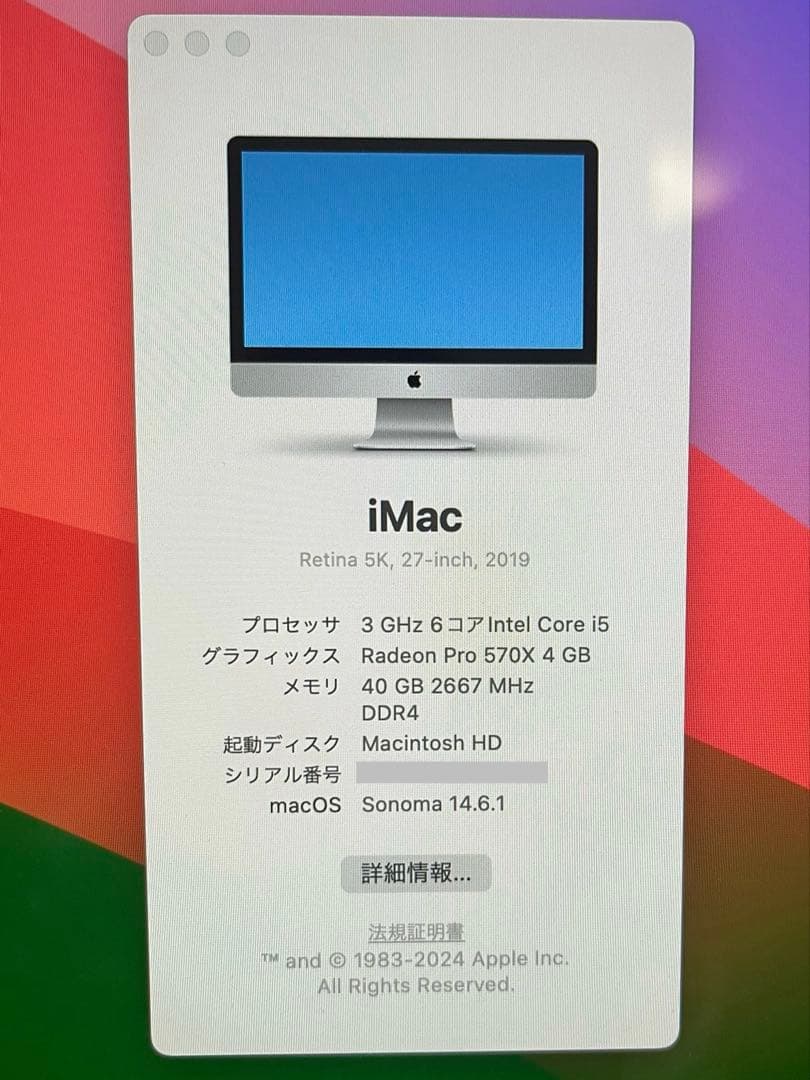 【メモリ増設済40G】iMac Retina 5K 27inc 2019 1TB