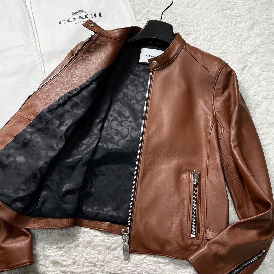 【未使用品】 COACH ラムレザー シグネチャー シングル ライダース M
