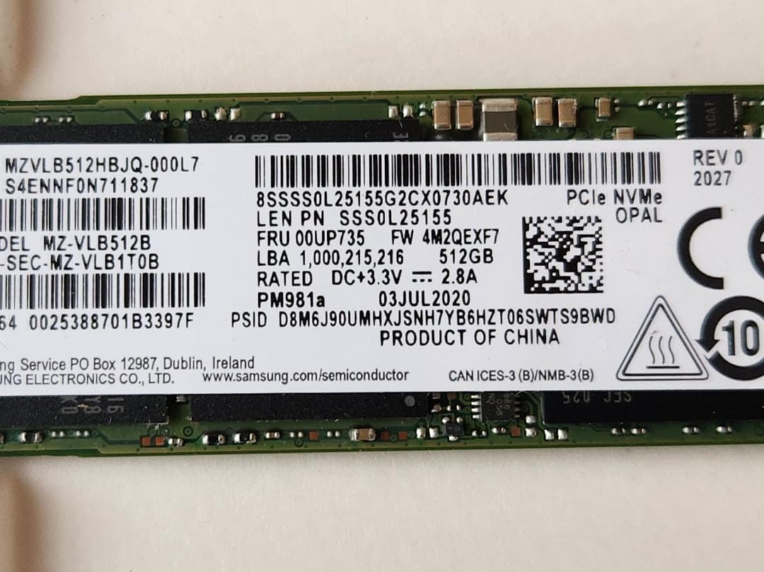 内蔵型SSD Samsung 512GB PCIe NVMe SSD