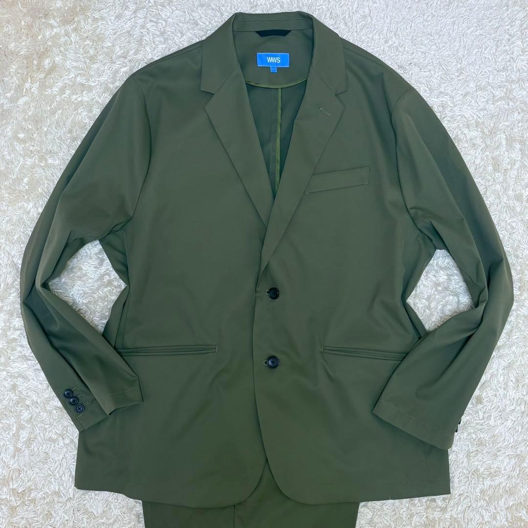 441 希少3L◎WWSセットアップBizスーツ オリーブ カーキ 大きいサイズ