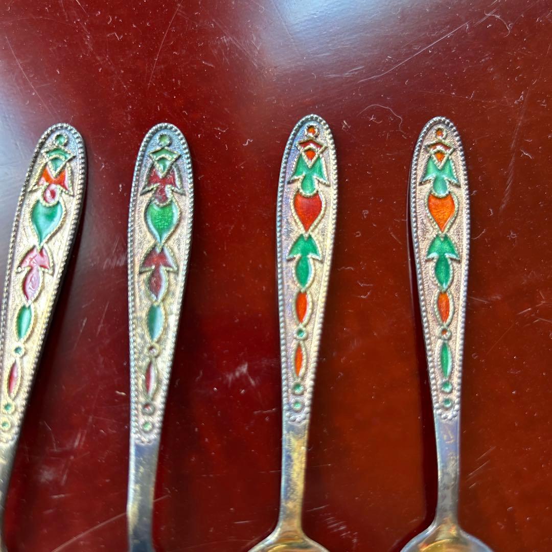 新品◆ヴィンテージ　ロシア　シルバーエナメルスプーン6本￼セット