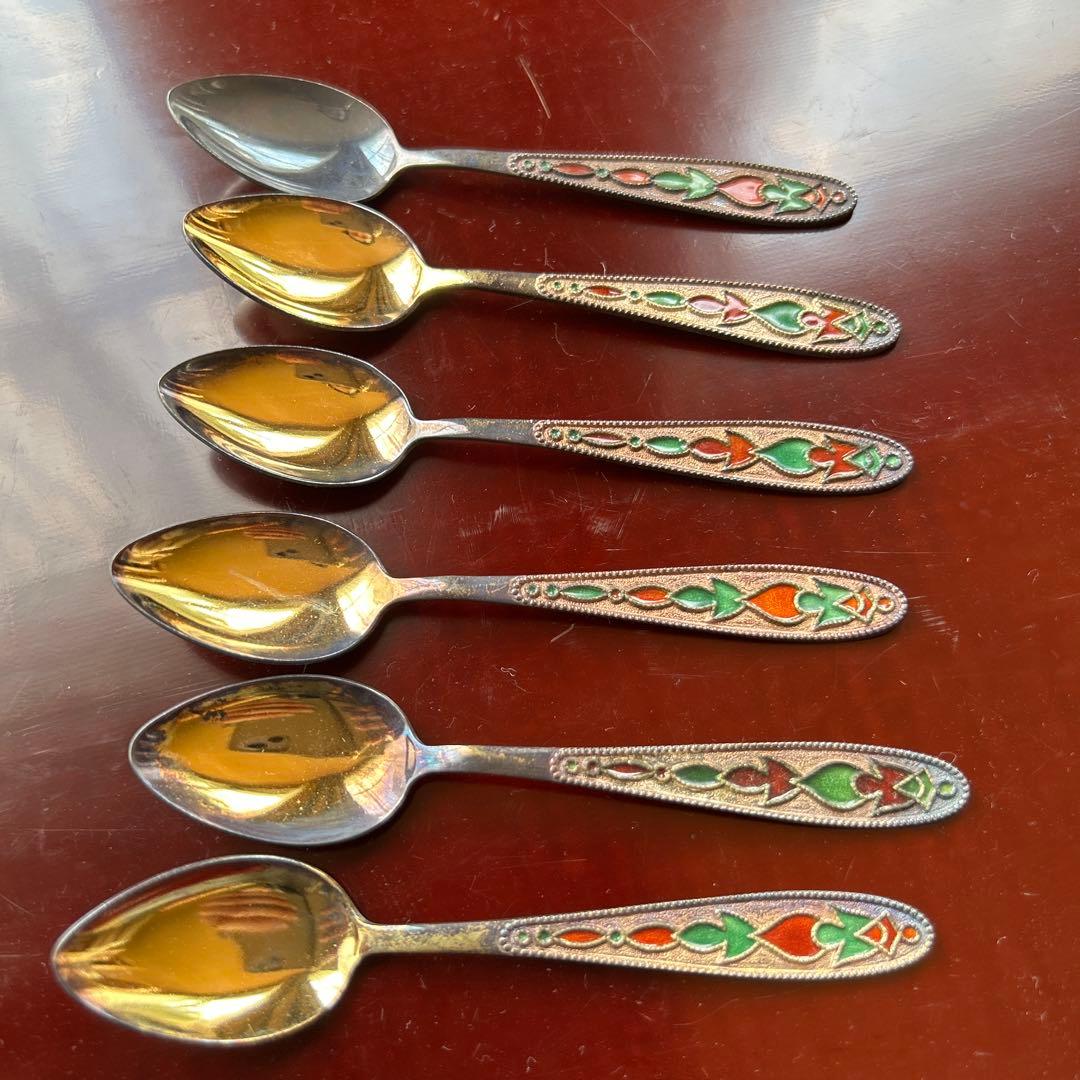新品◆ヴィンテージ　ロシア　シルバーエナメルスプーン6本￼セット