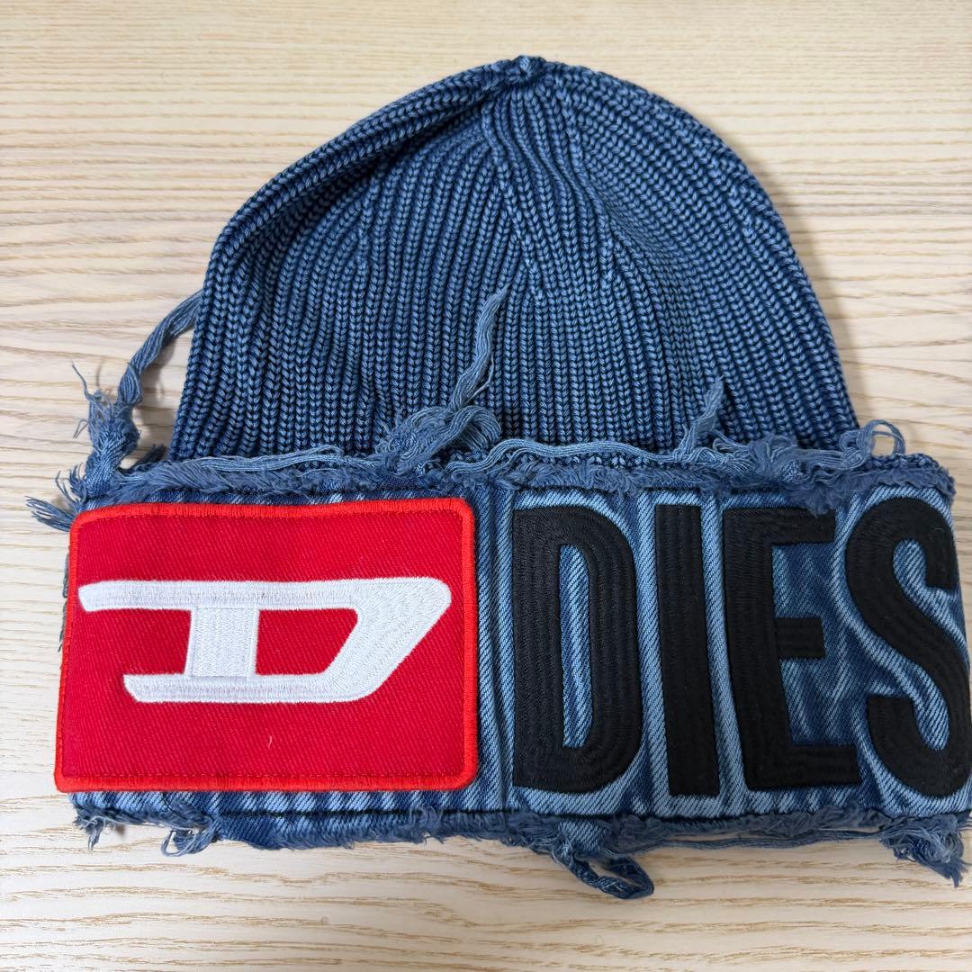 デニムブルー DIESロゴ ビーニー ニット帽・ビーニー