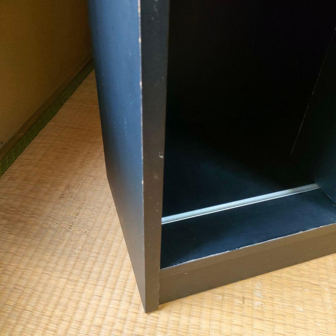 【昭和レトロ】黒の木製本棚 6段 スライド式 前後二列 ブラック木製本棚