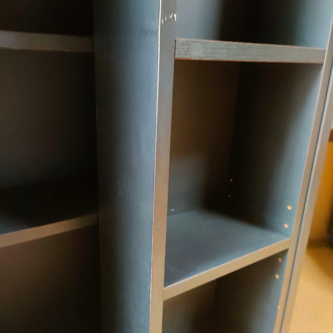 【昭和レトロ】黒の木製本棚 6段 スライド式 前後二列 ブラック木製本棚