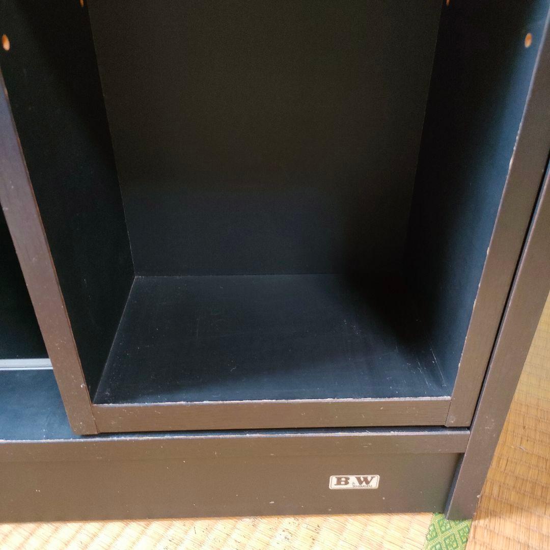 【昭和レトロ】黒の木製本棚 6段 スライド式 前後二列 ブラック木製本棚