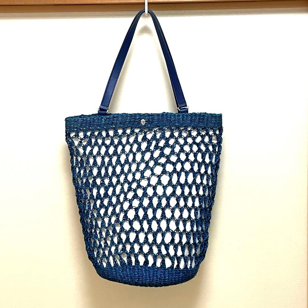 極美品 ヘレンカミンスキー レザーハンドルトートバッグ◎アバカ素材