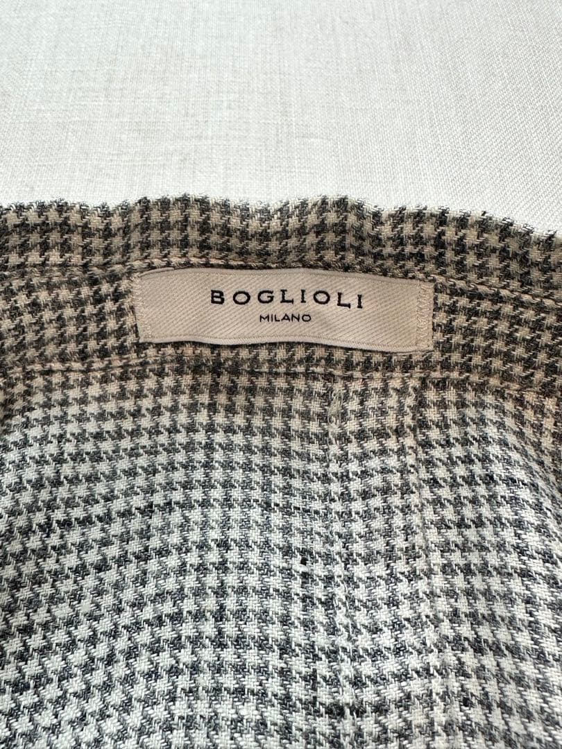 【美品】BOGLIOLI MILANOグレーハウンドトゥースリネンジャケット48
