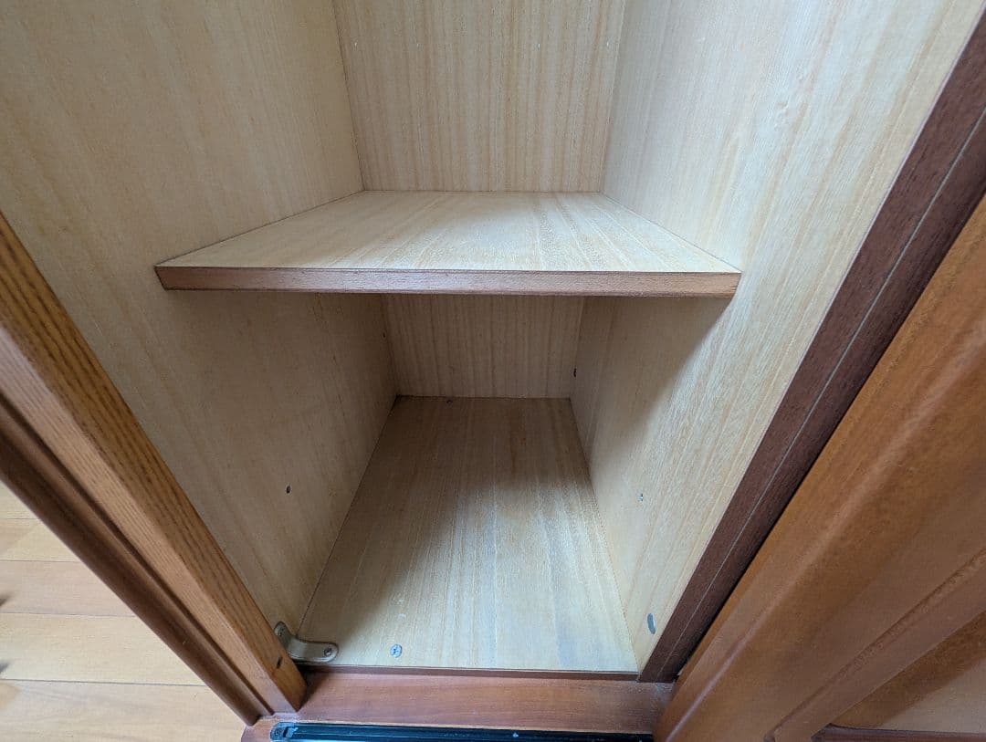 5月処分予定 送料のみ 木製タンス 3ドア 引き戸 大きな鏡付き