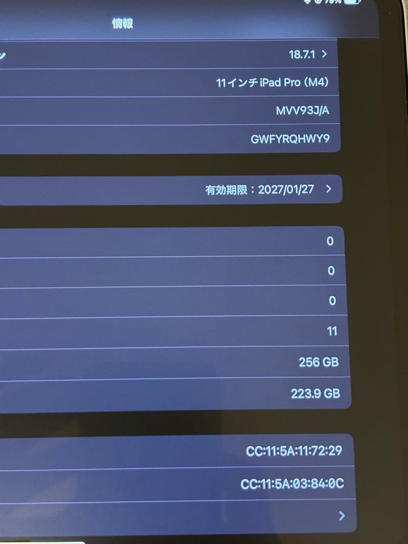Applecare+付きiPad Pro 11インチM4 Wi-Fi 256GB