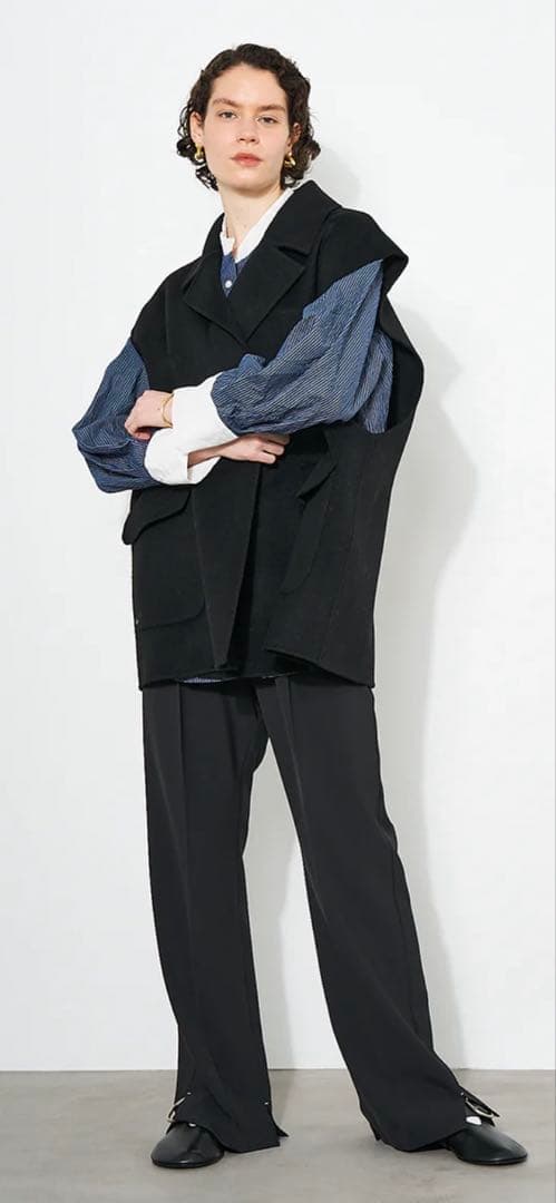 【あわちゃ】DOUBLE FACE VEST JK ブラック