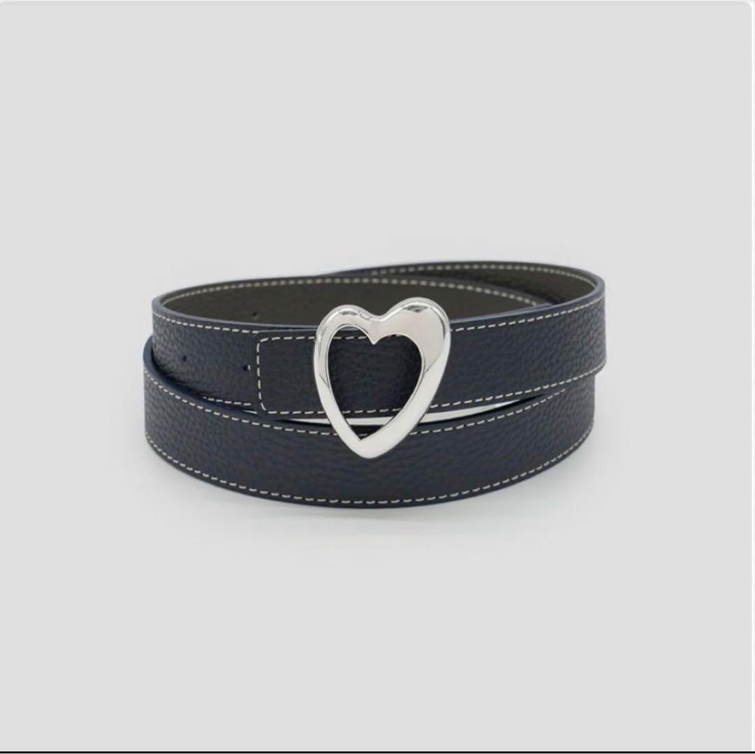A VACATION ハートバックルベルト ネイビー/グレーxシルバー80cm