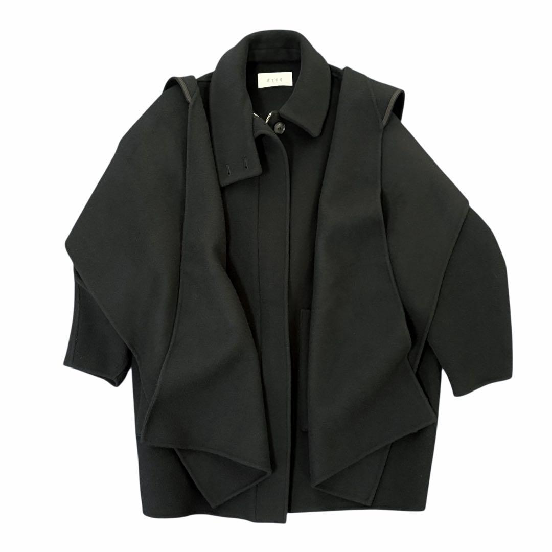 【美品】ETRE TOKYO フーディストールリバーショートコート ブラック S