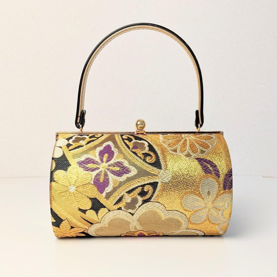 草履バッグセット 振袖用 帯地 金 黒 古典 フリーサイズ w49-6