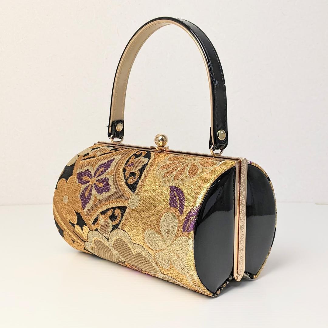 草履バッグセット 振袖用 帯地 金 黒 古典 フリーサイズ w49-6