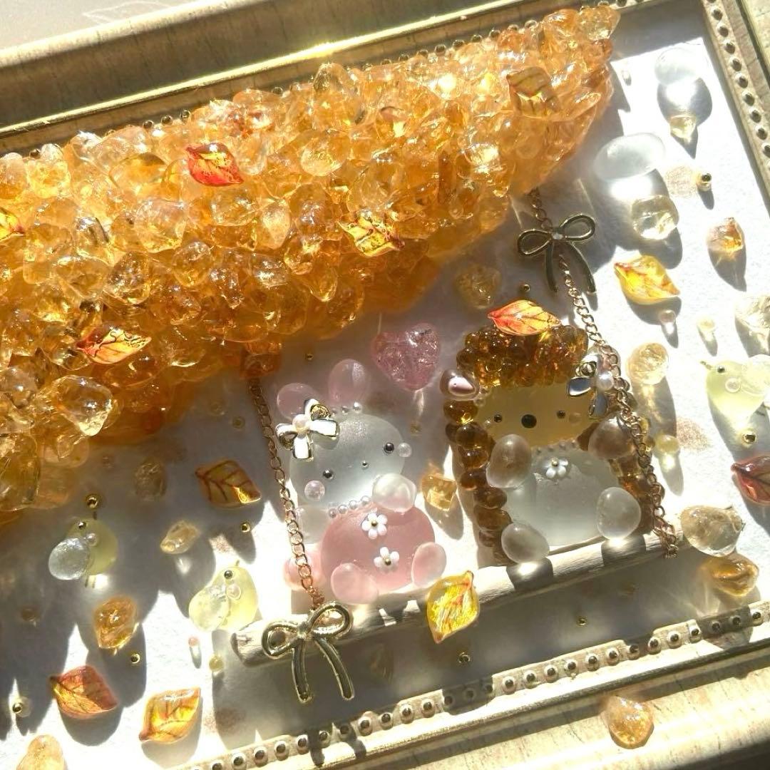 ♡綺麗な紅葉とぶらんこ時間♡ガラス シーグラスアート りす＆うさぎ