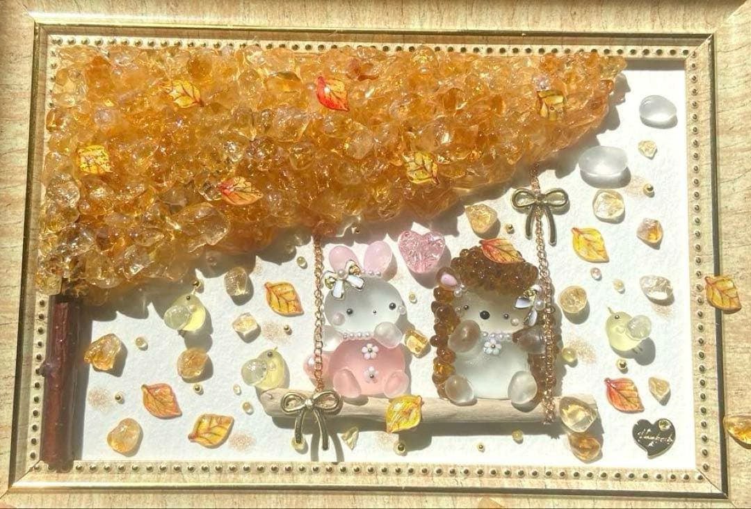 ♡綺麗な紅葉とぶらんこ時間♡ガラス シーグラスアート りす＆うさぎ