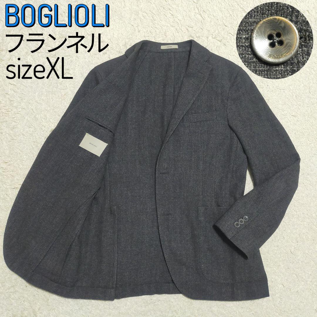【美品】ボリオリBOGLIOLI・ジャケット・フランネル・ストレッチ・灰・XL