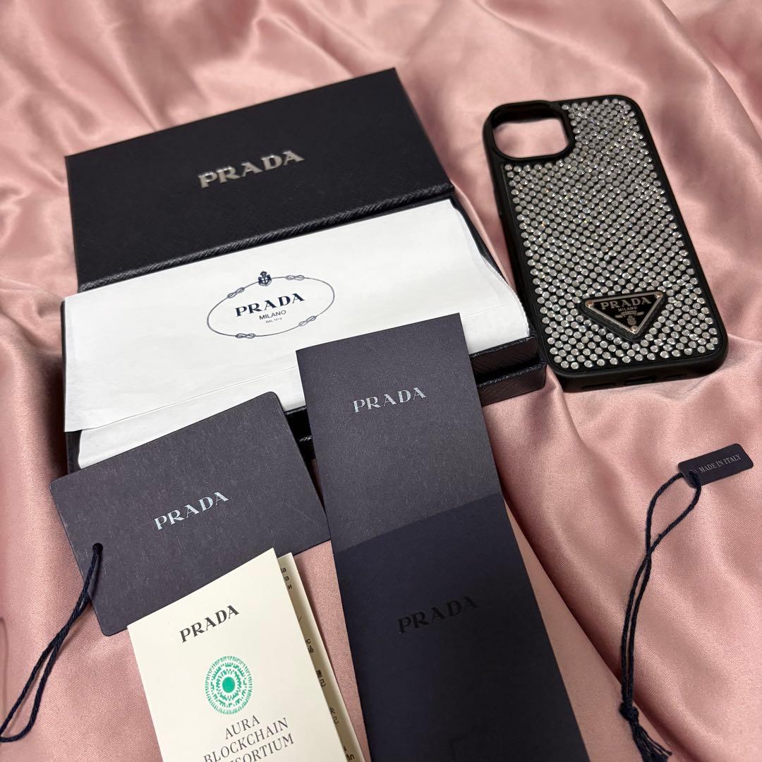 【PRADA】iPhone 13 14 ラインストーンケース　箱付き