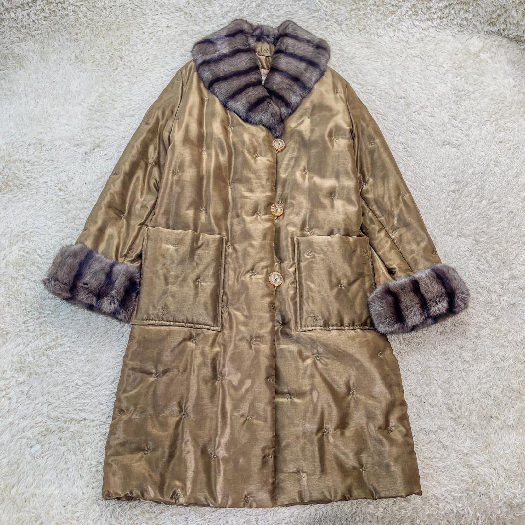 TOKYOFUR リアルファー 毛皮 刺繍デザイン 中綿ロングコート フリー