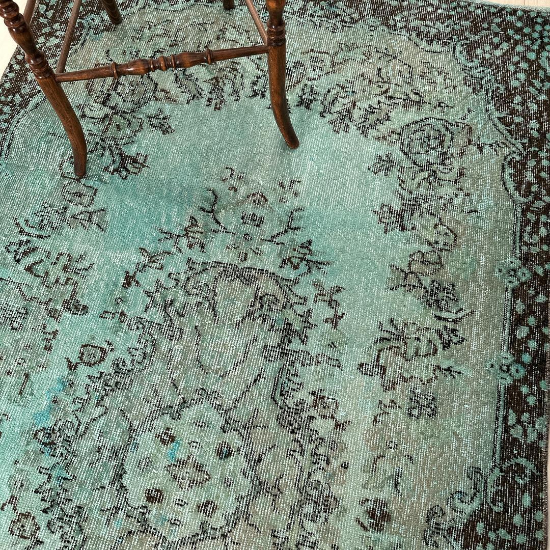 トルコ ヴィンテージラグ A105 定番柄 ターコイズブルー オーバーダイ