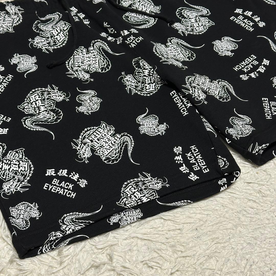 【極美品】 BLACK EYEPATCH 取扱注意 龍 スウェット ハーフパンツ