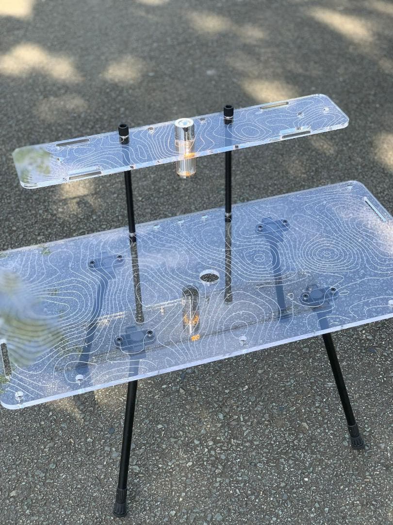 28000円→アウトレットSALE！アクリルキャンプテーブル80ｘ40ｃｍ棚付き