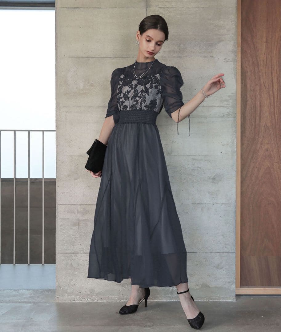 Dorry Doll フラワーレース×オーガンジードレス　アーミーカーキ