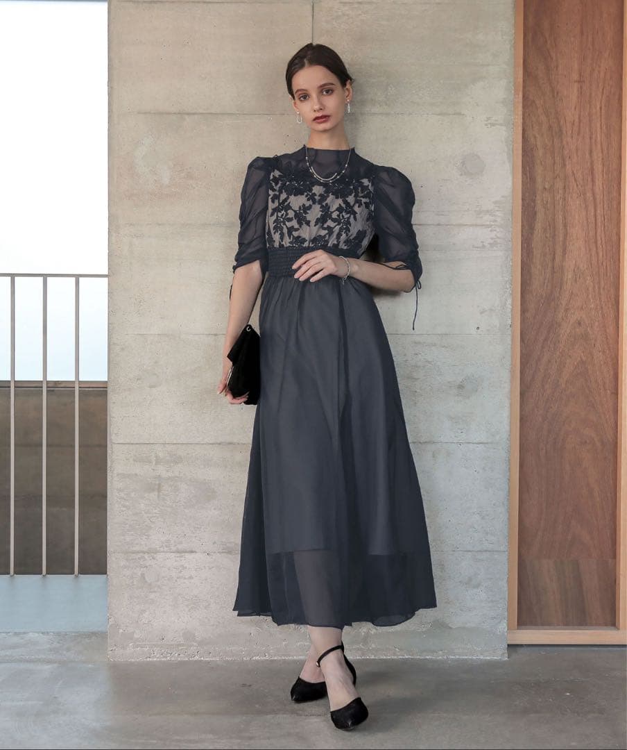 Dorry Doll フラワーレース×オーガンジードレス　アーミーカーキ