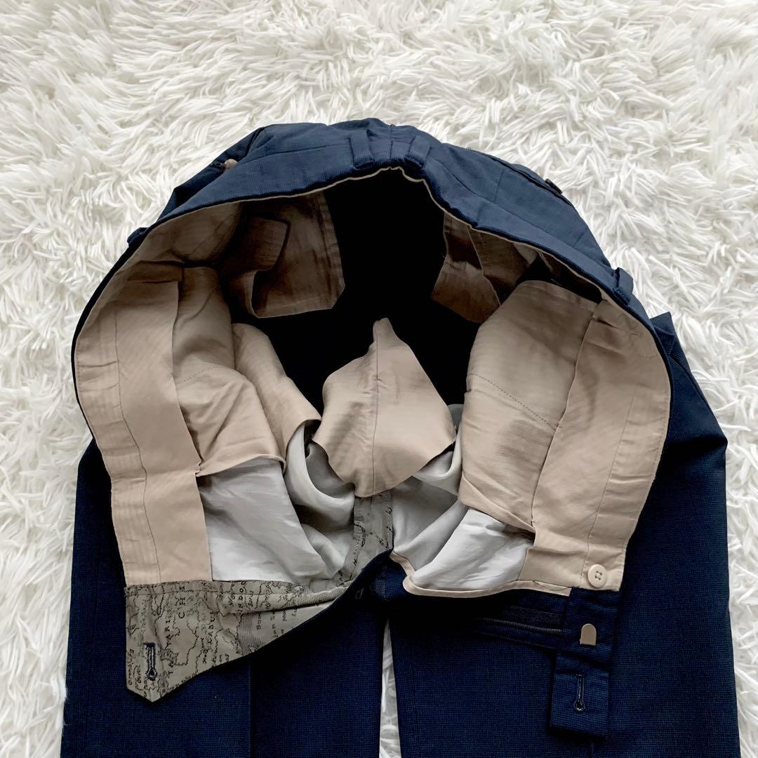 【希少 美品】ポールスミス シルク混 セットアップ スーツ 地図柄 ネイビー