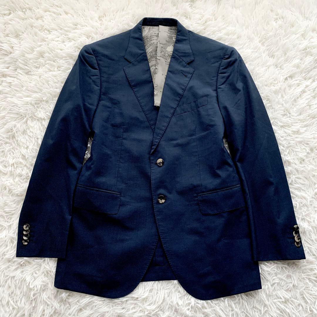 【希少 美品】ポールスミス シルク混 セットアップ スーツ 地図柄 ネイビー