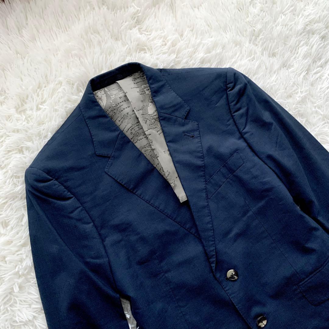 【希少 美品】ポールスミス シルク混 セットアップ スーツ 地図柄 ネイビー