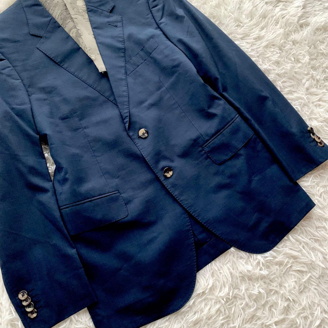 【希少 美品】ポールスミス シルク混 セットアップ スーツ 地図柄 ネイビー