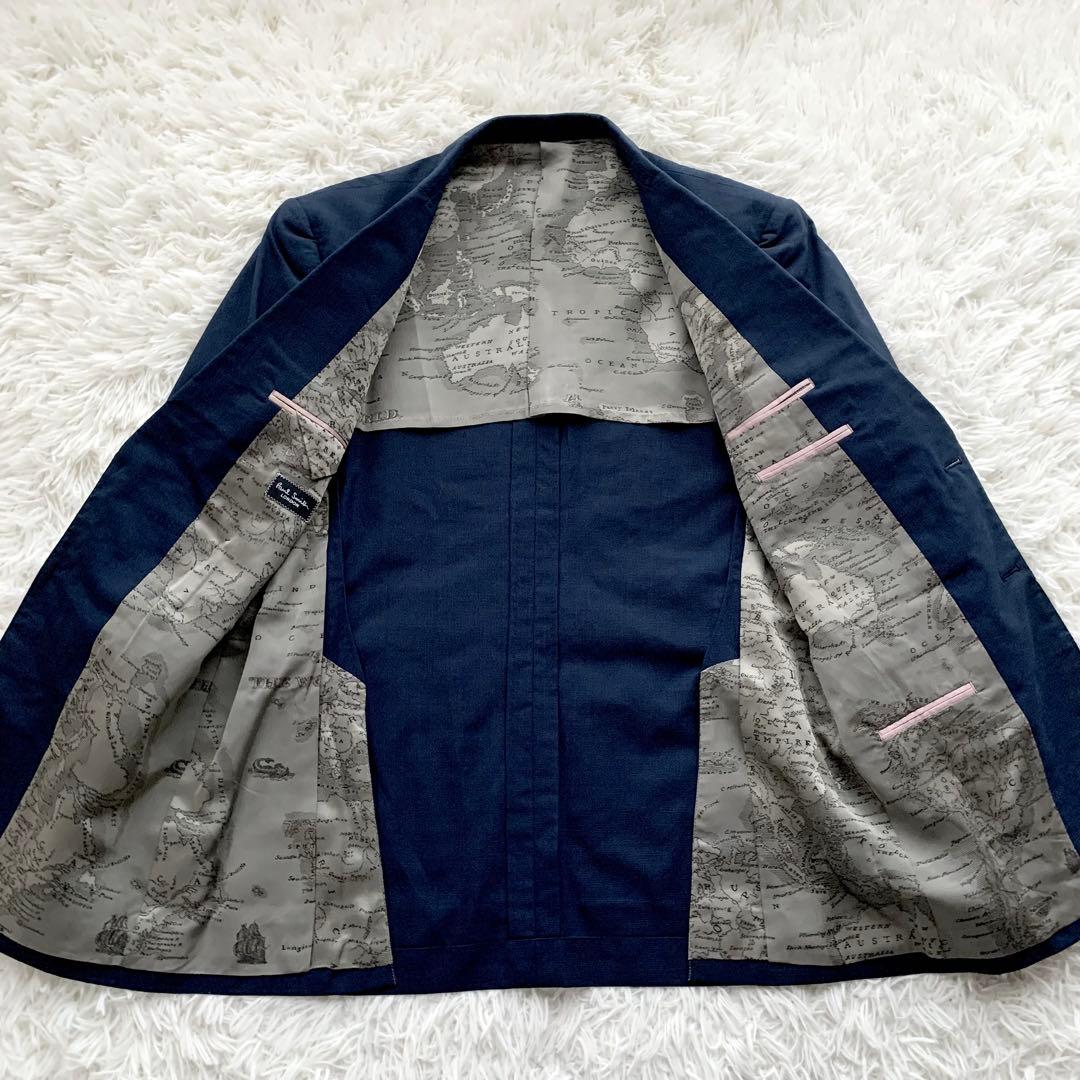 【希少 美品】ポールスミス シルク混 セットアップ スーツ 地図柄 ネイビー