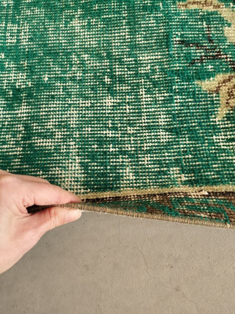 超大判/エメラルドグリーンのシノワズリラグ　トリコヴィンテージラグ　No586