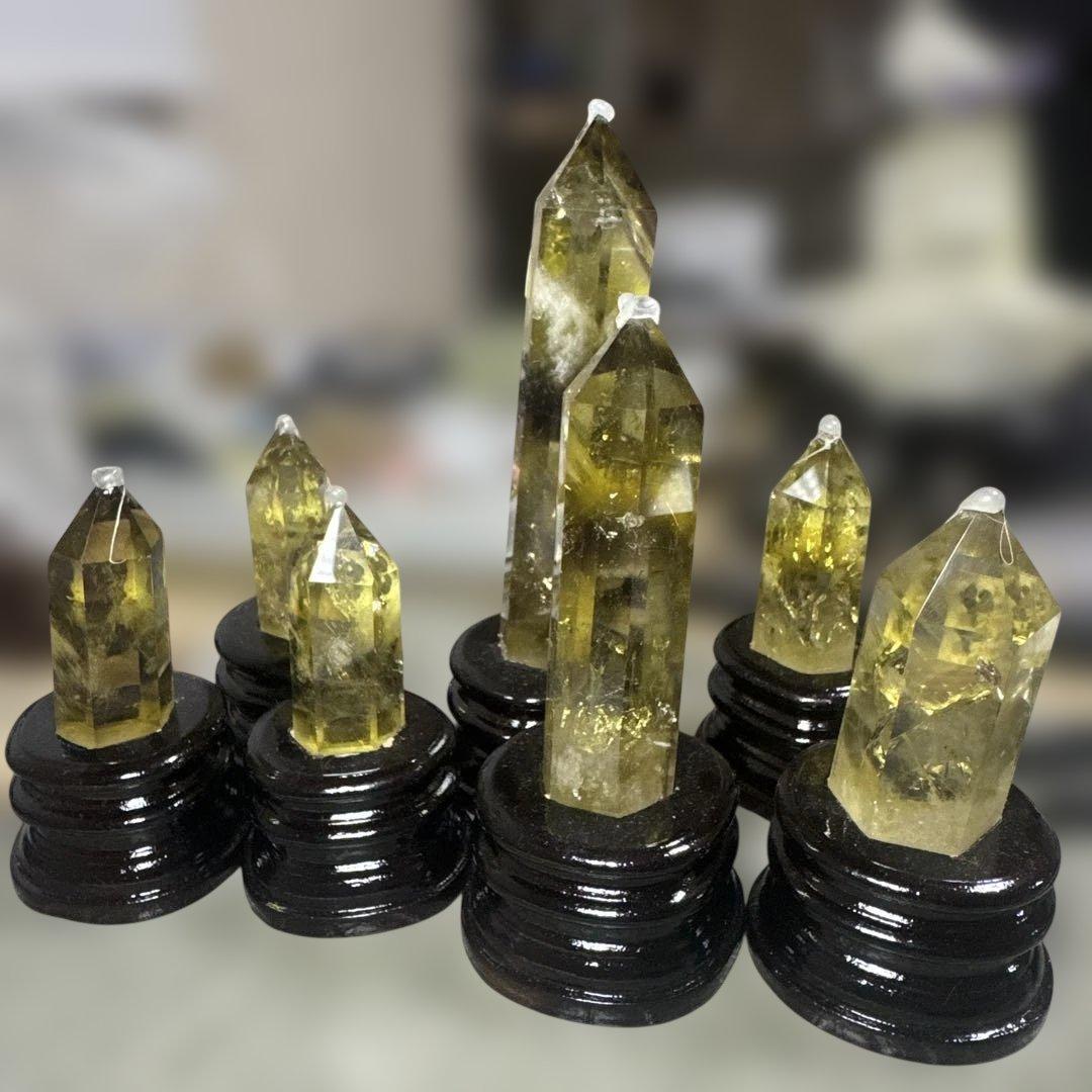 【極上品】スモーキーゼウスシトリン ファントム入り ポイント原石セット　台座付