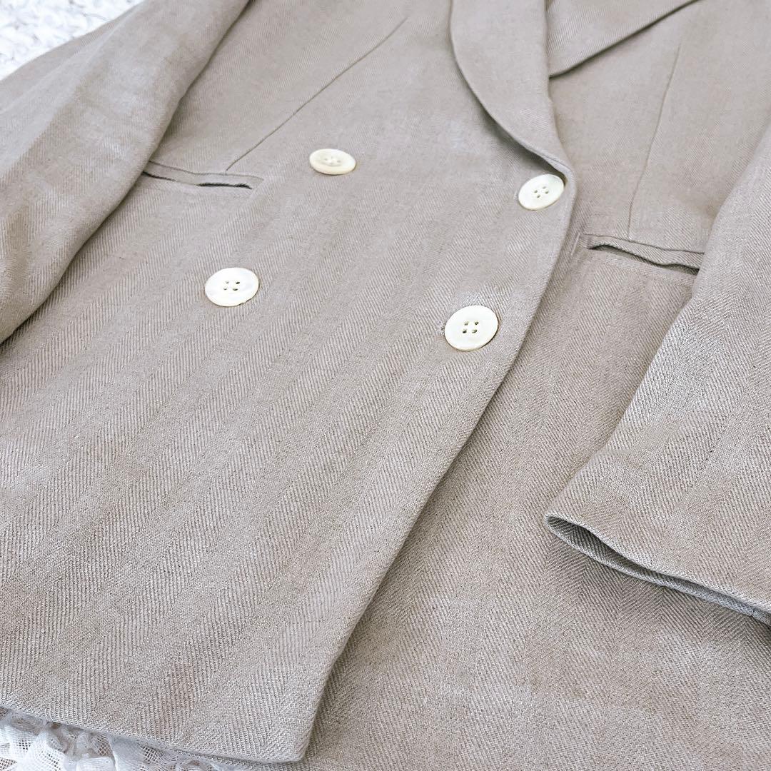 【美品】CHAOS カオス リネン ヘリンボーンテーラードジャケット ベージュ