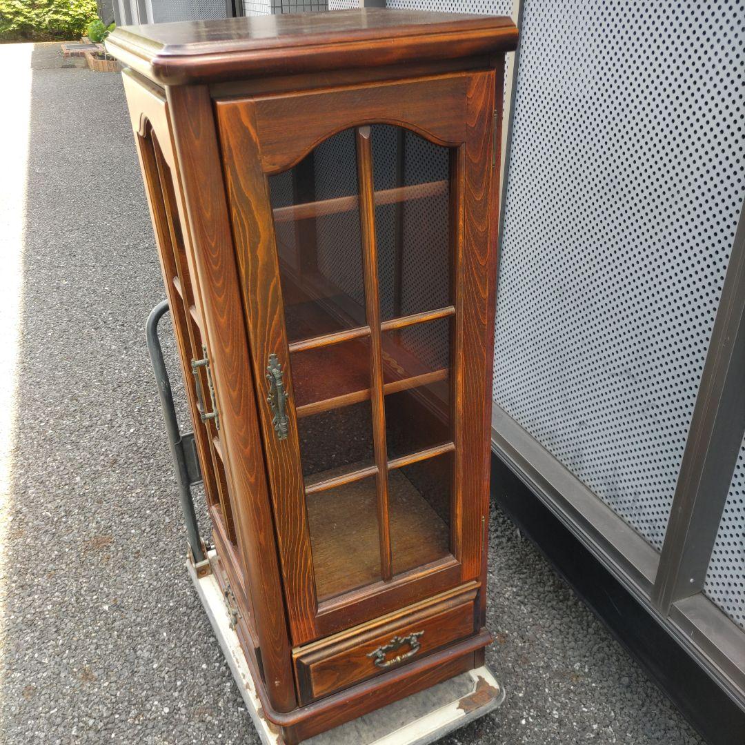 【状態良】オールドカリモク　キュリオケース　食器棚　2面採光