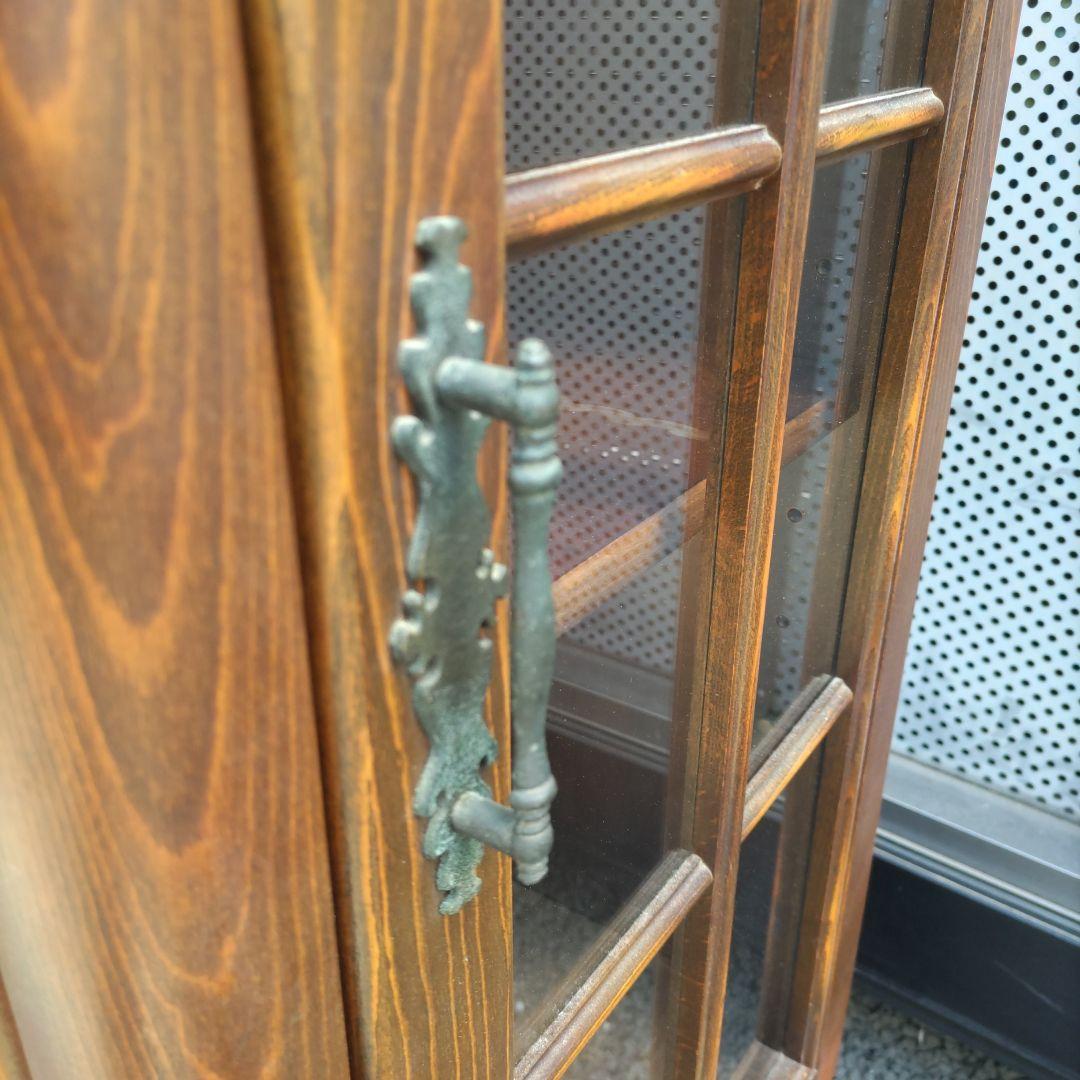 【状態良】オールドカリモク　キュリオケース　食器棚　2面採光