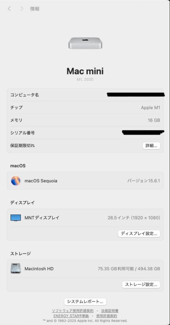 Macデスクトップ Apple Mac mini M1 16GB