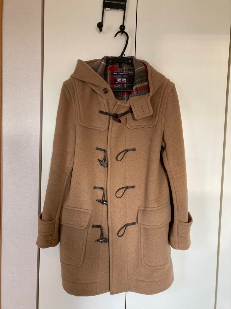 BLUE BLUE メンズ ベージュダッフルロングコート フード付き