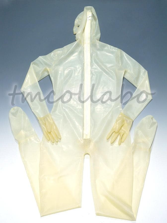 【55dmbxy】ラテックス製マスク一体型P付全身スーツ★男性XXL★透明